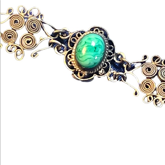 Antique Abalone Cameo Wire work Filagree Green Murano glass Italy Bracelet - Picture 5 of 10